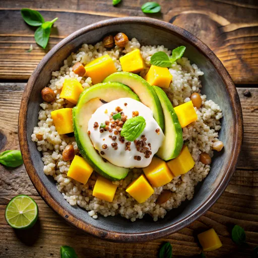สลัดควินัวสดชื่นกับมะม่วงน้ำดอกไม้และอะโวคาโด