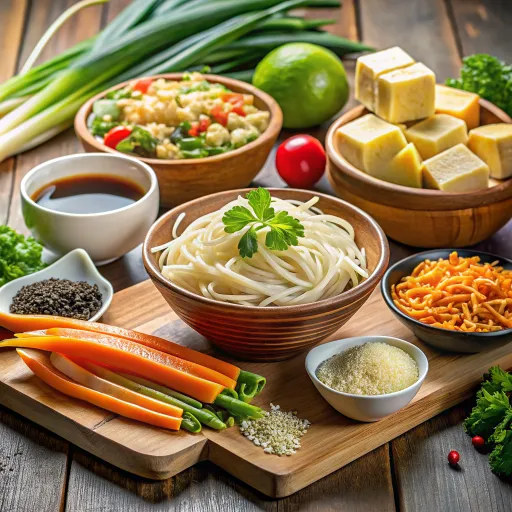 ผัดไทยผักรวมแท้ด้วยเต้าหู้และซอสถั่วเหลือง